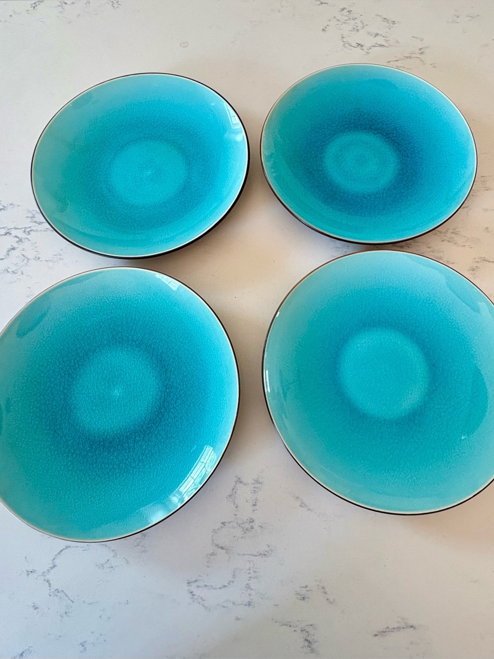 Set of 4 Bright Turquoise Ceramic Dinner Plates